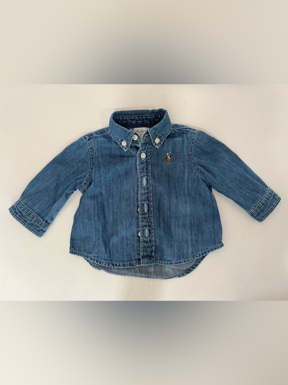 Ralph Lauren Dark Blue Denim Chambray Button Down Shirt - Baby Size 3 months